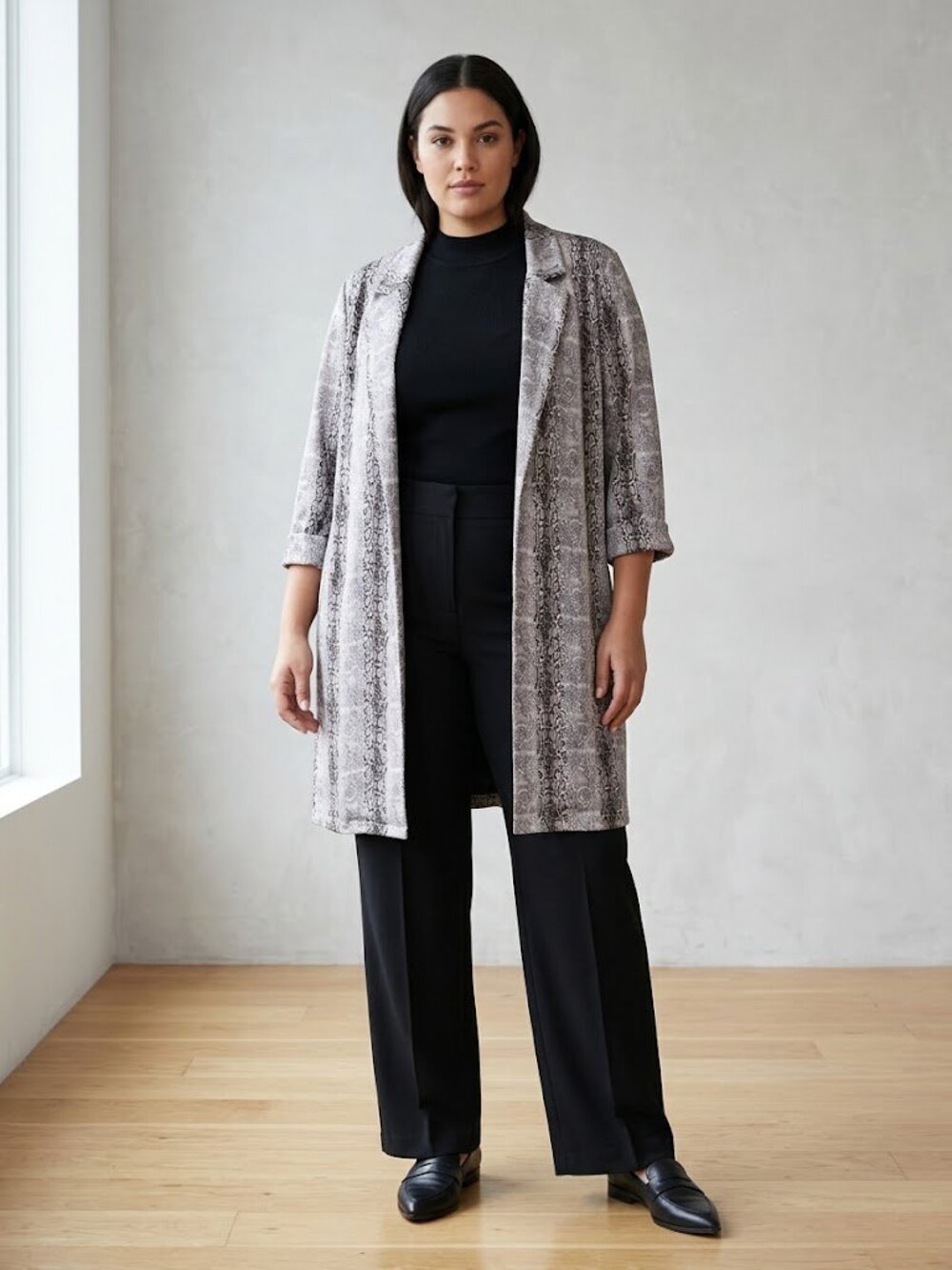 Joseph Ribkoff Snakeskin Print Open Front Long Duster Blazer Jacket Size 18 - Picture 1 of 11